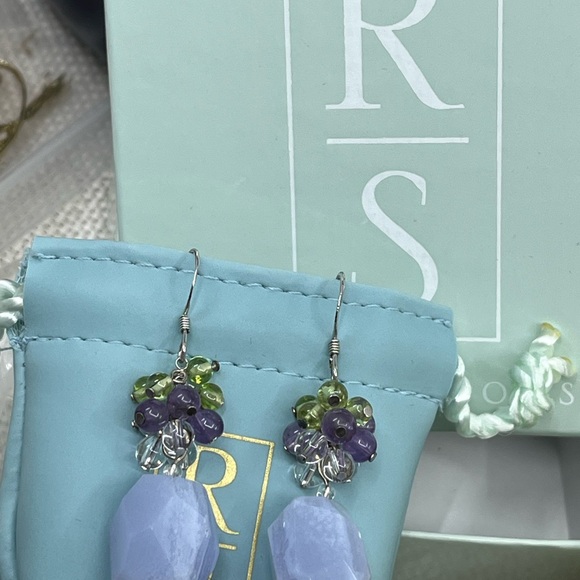 Ross-Simons Blue Agate Amethyst Peridot Quartz Cluster Dangle Earrings 11.6g - Picture 6 of 15